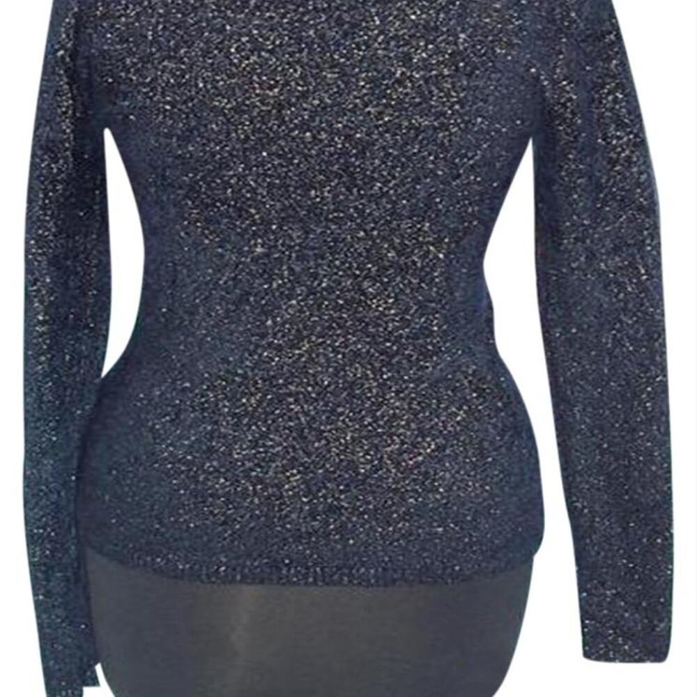 Cache Navy Metallic Exaggerated Oversize Collar Top New SOFT Sweater NWT $98 - Picture 6 of 6